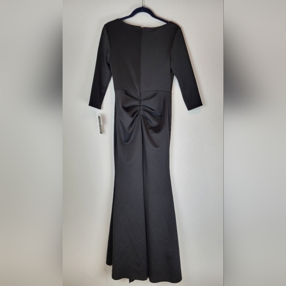 NWT Xscape Women's Ruched Off-The-Shoulder Gown in Gunmetal Black - Picture 3 of 14